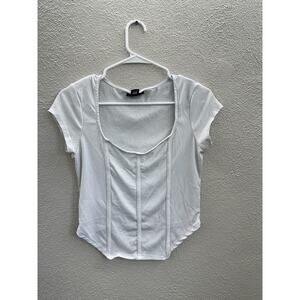 Just Polly Womens Shirt Size Large Short Sleeve Bustier White Crop Top